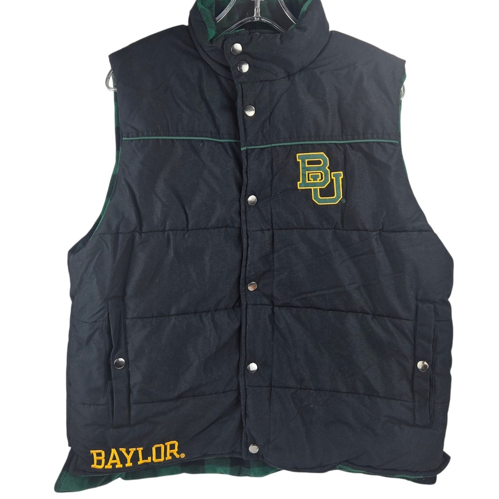 Baylor Beears Puffer Vest Quilted Plaid Lined Black Men M NCAA Crable Sportswear